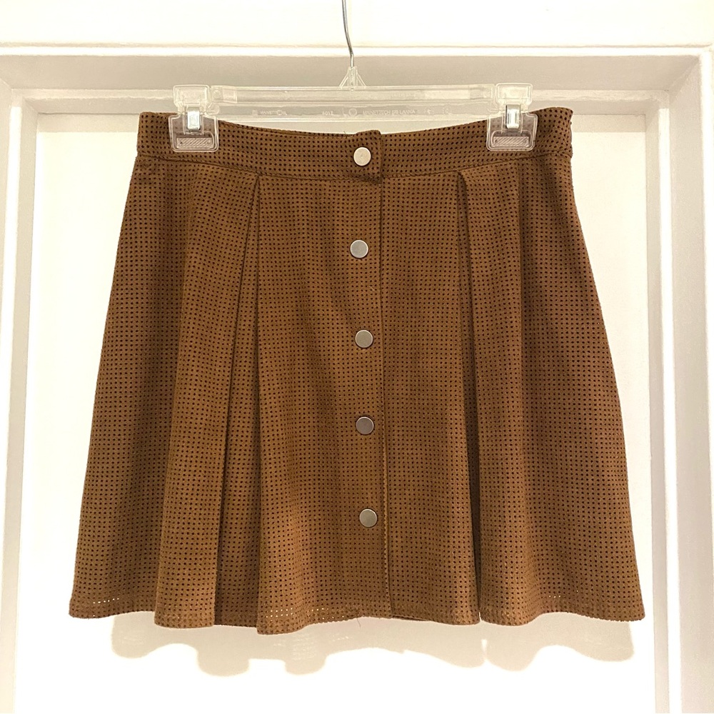 ZARA Suede Like Mini Skirt with Buttons - Tan / Brown